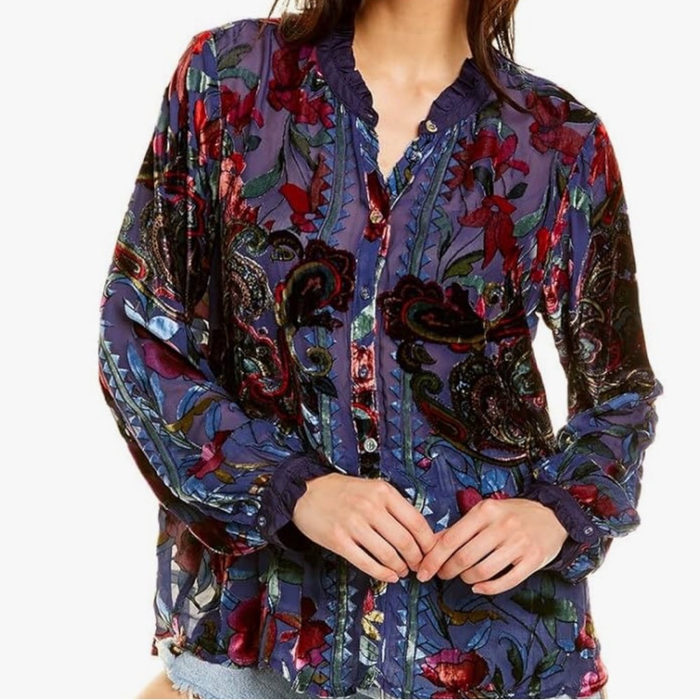 Johnny Was Clara Burnout Leda Shirt Embroidered Velvet blouse NWT - Picture 16 of 17